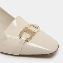 Pre Owned Salvatore Ferragamo Cream Patent Leather Gancini Block Heel Pumps Size 41.5