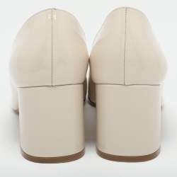 Pre Owned Salvatore Ferragamo Cream Patent Leather Gancini Block Heel Pumps Size 41.5