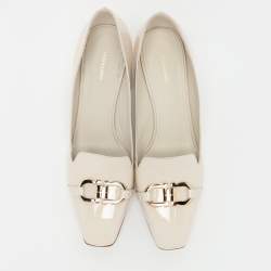 Pre Owned Salvatore Ferragamo Cream Patent Leather Gancini Block Heel Pumps Size 41.5