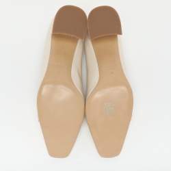 Pre Owned Salvatore Ferragamo Cream Patent Leather Gancini Block Heel Pumps Size 41.5