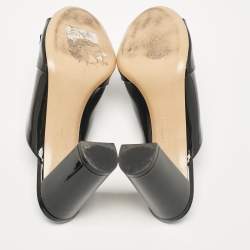 Salvatore Ferragamo Black Patent Leather Vara Bow Slide Sandals Size 40