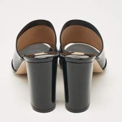 Salvatore Ferragamo Black Patent Leather Vara Bow Slide Sandals Size 40