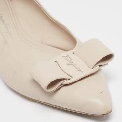 Salvatore Ferragamo Cream Leather Viva Bow Ballet Flats Size 40