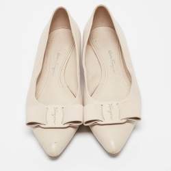 Salvatore Ferragamo Cream Leather Viva Bow Ballet Flats Size 40