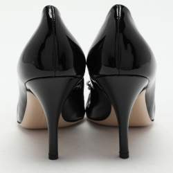 Pre Owned Salvatore Ferragamo Black/Burgundy Patent Leather Bow Pumps Size 38