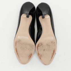 Pre Owned Salvatore Ferragamo Black/Burgundy Patent Leather Bow Pumps Size 38
