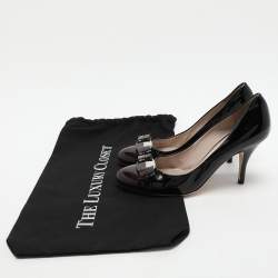 Pre Owned Salvatore Ferragamo Black/Burgundy Patent Leather Bow Pumps Size 38