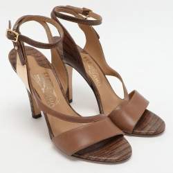 Pre Owned Salvatore Ferragamo Brown Leather Ankle Strap Sandals Size 36.5