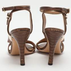 Pre Owned Salvatore Ferragamo Brown Leather Ankle Strap Sandals Size 36.5