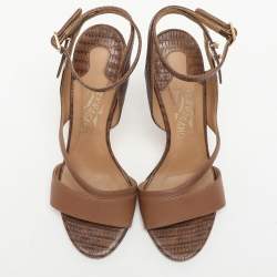 Pre Owned Salvatore Ferragamo Brown Leather Ankle Strap Sandals Size 36.5