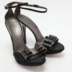 Salvatore Ferragamo Black Satin Bow Embellished Ankle Strap Sandals Size 38