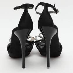 Salvatore Ferragamo Black Satin Bow Embellished Ankle Strap Sandals Size 38