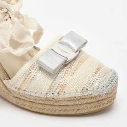 Salvatore Ferragamo Multicolor Fabric and Leather Wedge Espadrille Sandals Size 37