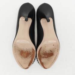 Salvatore Ferragamo Black Leather Fiberia Peep Toe Pumps Size 37.5