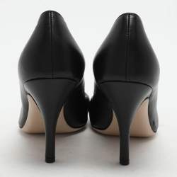 Salvatore Ferragamo Black Leather Fiberia Peep Toe Pumps Size 37.5