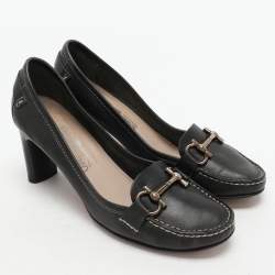 Salvatore Ferragamo Black Leather Gancini Loafer Pumps Size 38.5