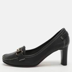 Salvatore Ferragamo Black Leather Gancini Loafer Pumps Size 38.5