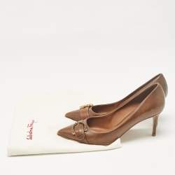 Salvatore Ferragamo Brown Leather Buckle Detail Pumps Size 38