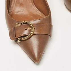 Salvatore Ferragamo Brown Leather Buckle Detail Pumps Size 38