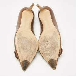 Salvatore Ferragamo Brown Leather Buckle Detail Pumps Size 38