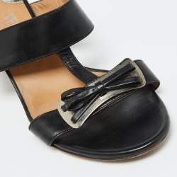 Salvatore Ferragamo Black Leather Bow Strappy Block Heel Sandals Size 37.5