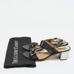 Salvatore Ferragamo Black Leather Bow Strappy Block Heel Sandals Size 37.5