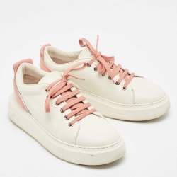 Pre Owned Salvatore Ferragamo Off White/Pink Leather Low Top Sneakers Size 38.5