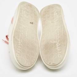 Pre Owned Salvatore Ferragamo Off White/Pink Leather Low Top Sneakers Size 38.5
