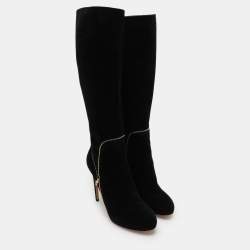 Salvatore Ferragamo Black Suede Ronnie Knee Length Boots Size 40