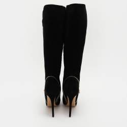 Salvatore Ferragamo Black Suede Ronnie Knee Length Boots Size 40