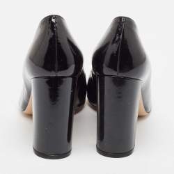 Pre Owned Salvatore Ferragamo Black Patent Leather Vara Bow Block Heel Pumps Size 40.5