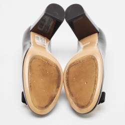 Pre Owned Salvatore Ferragamo Black Patent Leather Vara Bow Block Heel Pumps Size 40.5