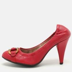 Pre Owned Salvatore Ferragamo Pink Leather Embellished Scrunch Pumps Size 38