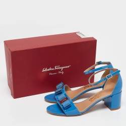 Salvatore Ferragamo Blue Patent Leather Gavina Sandals Size 39