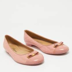 Pre Owned Salvatore Ferragamo Pink Quilted Patent and Leather Bow Ballet Flats Size 40
