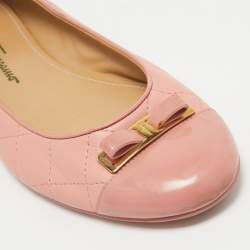 Pre Owned Salvatore Ferragamo Pink Quilted Patent and Leather Bow Ballet Flats Size 40