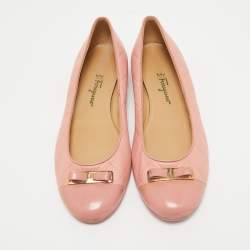 Pre Owned Salvatore Ferragamo Pink Quilted Patent and Leather Bow Ballet Flats Size 40