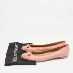 Pre Owned Salvatore Ferragamo Pink Quilted Patent and Leather Bow Ballet Flats Size 40