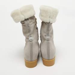 Salvatore Ferragamo Grey Shearling Suede Mid Calf Boots Size 38.5