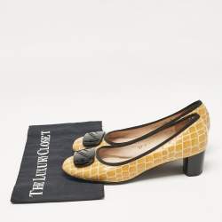 Pre Owned حذاء كعب عالي سلفاتوري فيراغامو جلد براءات صفراء بمنقوش التمساح مقاس 38.5