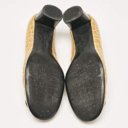 Pre Owned حذاء كعب عالي س لفاتوري فيراغامو جلد براءات صفراء بمنقوش التمساح مقاس 38.5