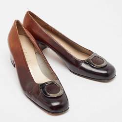 Salvatore Ferragamo Black/Brown Ombre Leather Gancini Pumps Size 37.5  