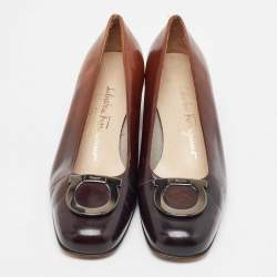 Salvatore Ferragamo Black/Brown Ombre Leather Gancini Pumps Size 37.5  