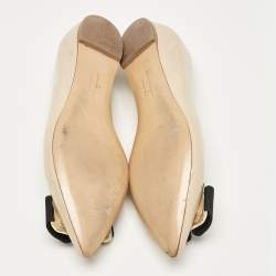 مملوكة مسبقًا Salvatore Ferragamo Beige Patent Leather Mimi Ballet Flats Size 38