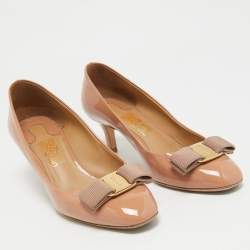 Salvatore Ferragamo Pink Patent Leather Vara Bow Pumps Size 36.5