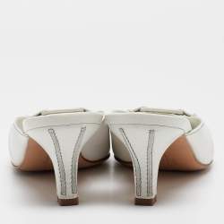 Pre Owned Salvatore Ferragamo White Leather Mules Size 40.5