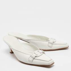 Pre Owned Salvatore Ferragamo White Leather Mules Size 40.5