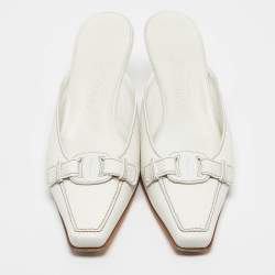 Pre Owned Salvatore Ferragamo White Leather Mules Size 40.5