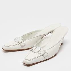 Pre Owned Salvatore Ferragamo White Leather Mules Size 40.5
