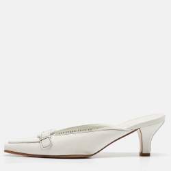 Pre Owned Salvatore Ferragamo White Leather Mules Size 40.5